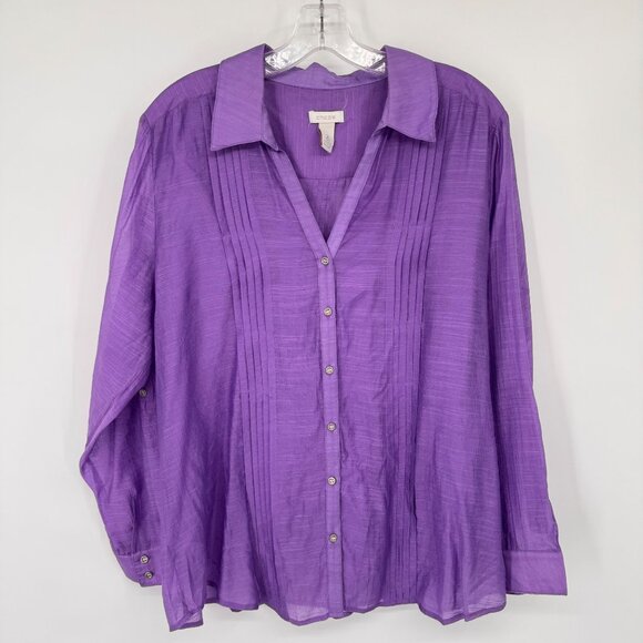 Chicos 2 Womens Purple Button-Up Long roll tab Sleeve Blouse Size large - Picture 4 of 8
